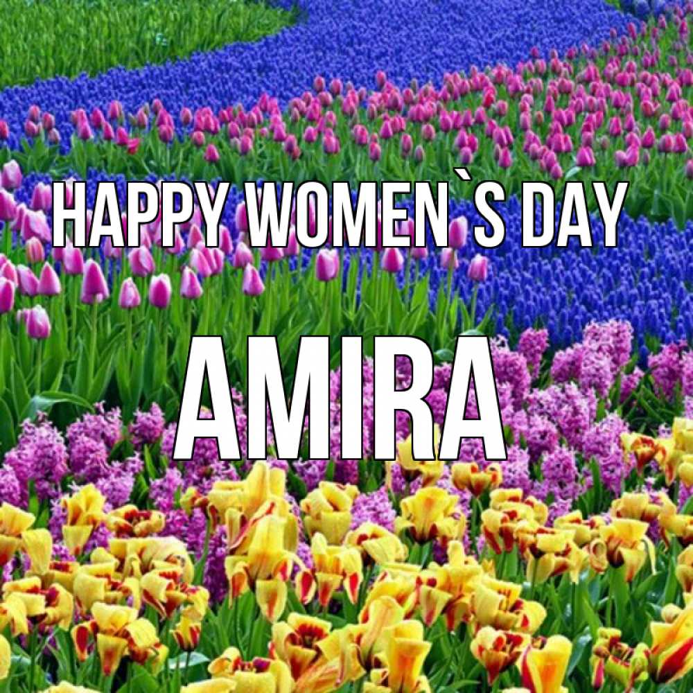 Greetings card с именем, Amira happy women`s day цветы Greetings with text for free download 